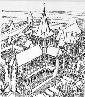 Figure 1: Boulogne-sur-Mer cathedral: destroyed by the Revolution. The cathedral in 1570, drawn by Camille Enlart (1862-1927)